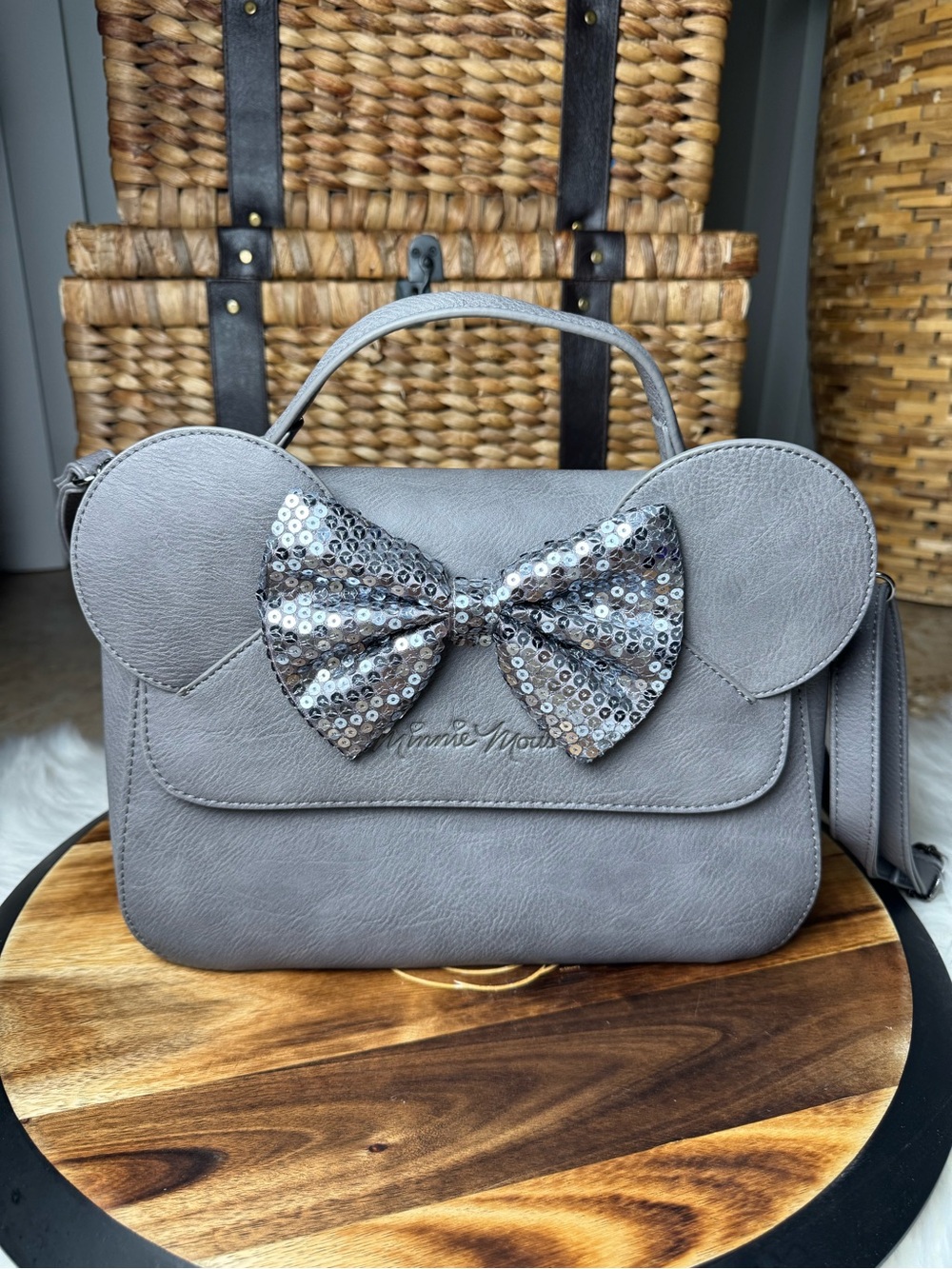 Loungefly Gray Sequin Bow Satchel